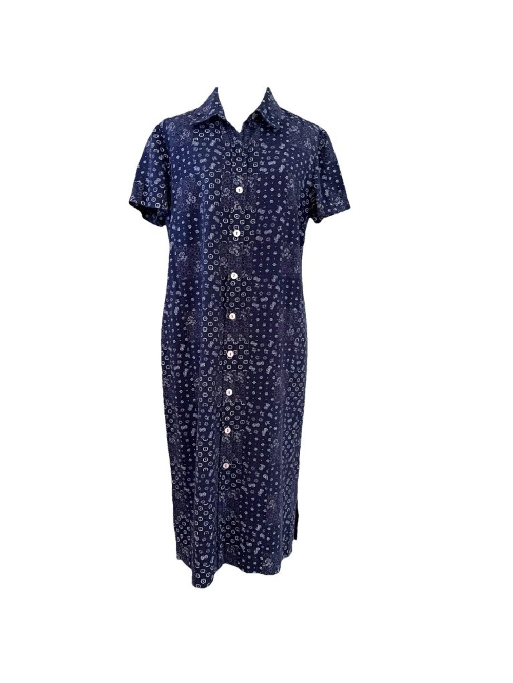 Coldwater Creek Linen Blend Midi Shirt Dress Size 10 Button Front Modest Summer